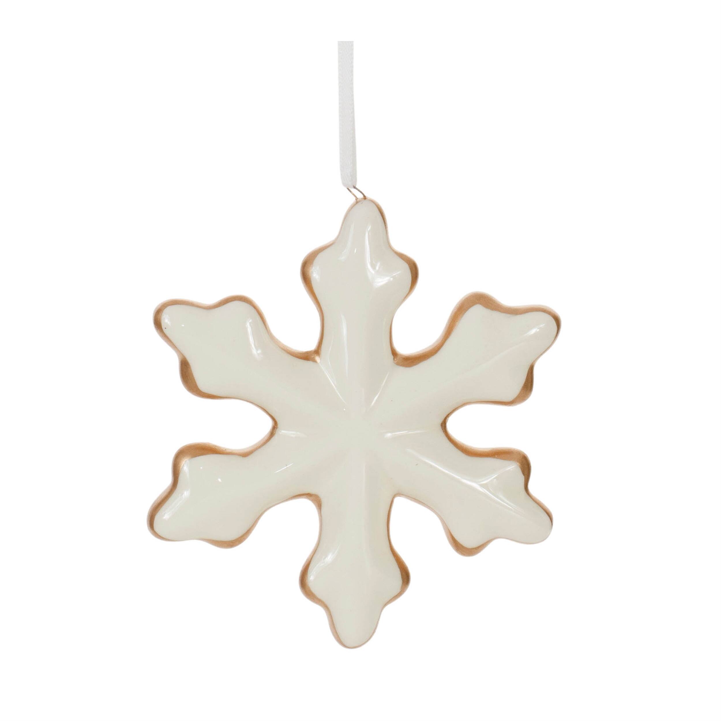 Back. BreeBe - Ceramic Star and Snowflake Ornament (Set of 6) - White, Gold.