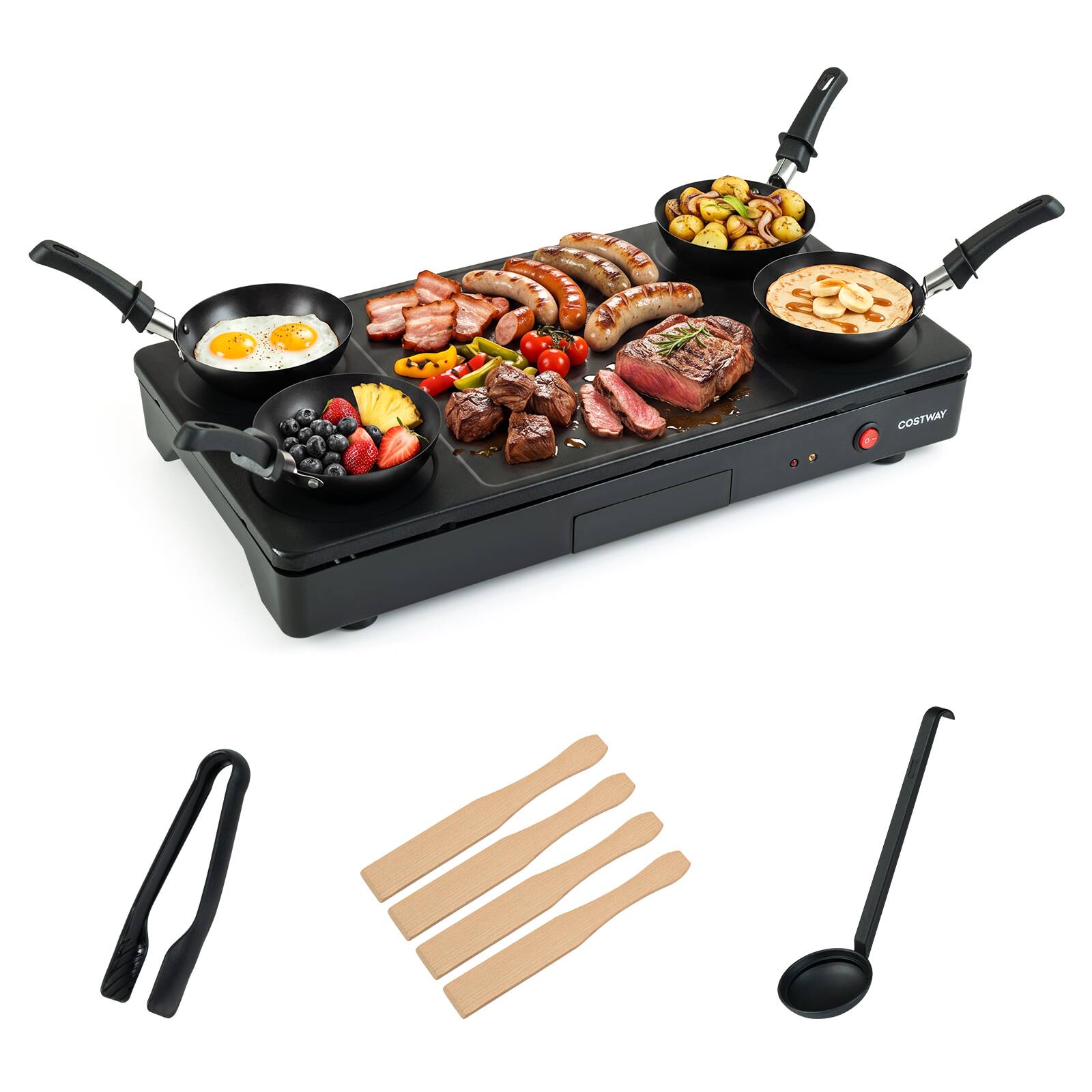 Front. Costway - Costway 1000W Electric Grill Griddle Raclette Table Grill with 4 Nonstick Woks & Wooden Spatulas - Black.