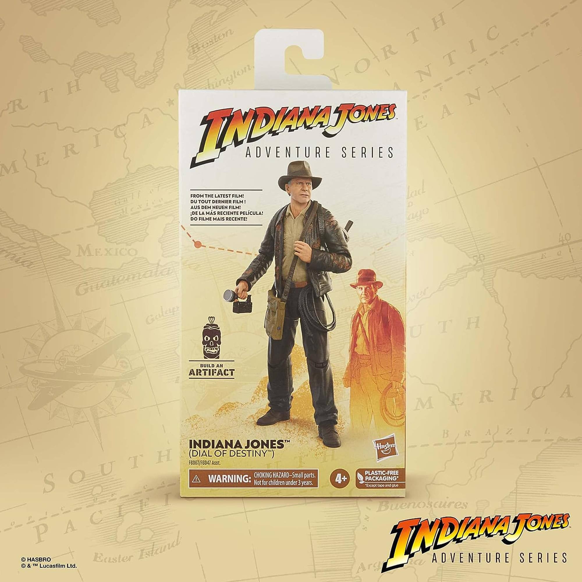 **Indiana Jones Adventure Series**

From the latest film!  
Dial Your Adventure!  
Do la más reciente película!  
Do filme mais recente!

Build an Artifact

Indiana Jones  
(Dial of Destiny)

Proyecto Asclepio

Warning: Choking Hazard - Small parts. Not for children under 3 years.

Plastic-Free Packaging  
Reciclable y biodegradable

4+  
Ages 4 and up

Hasbro  
& ™ Lucasfilm Ltd.

Buenos Aires  
Easter Island