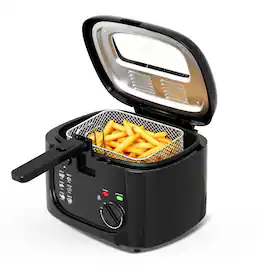 KEINVE - 1500W Deep Fryer with Adjustable Temp Control, 2.5L Non-Stick Basket & Viewing Window, Removable Lid - Black
