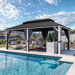 PURPLE LEAF - Outdoor Aluminum White Hardtop Gazebo with Galvanized Steel Double Roof with Netting and Curtains - 10' X 20'