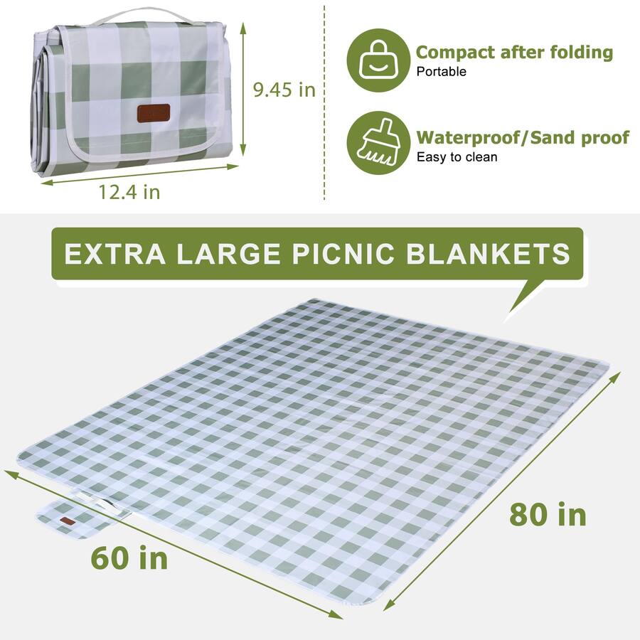 Sapsisel Picnic Blankets,80''x80'' Extra Large Picnic Blankets,Outdoor Picnic Blankets Waterproof Foldable For 6 To 8 Adults,Picnic Mat For Camping