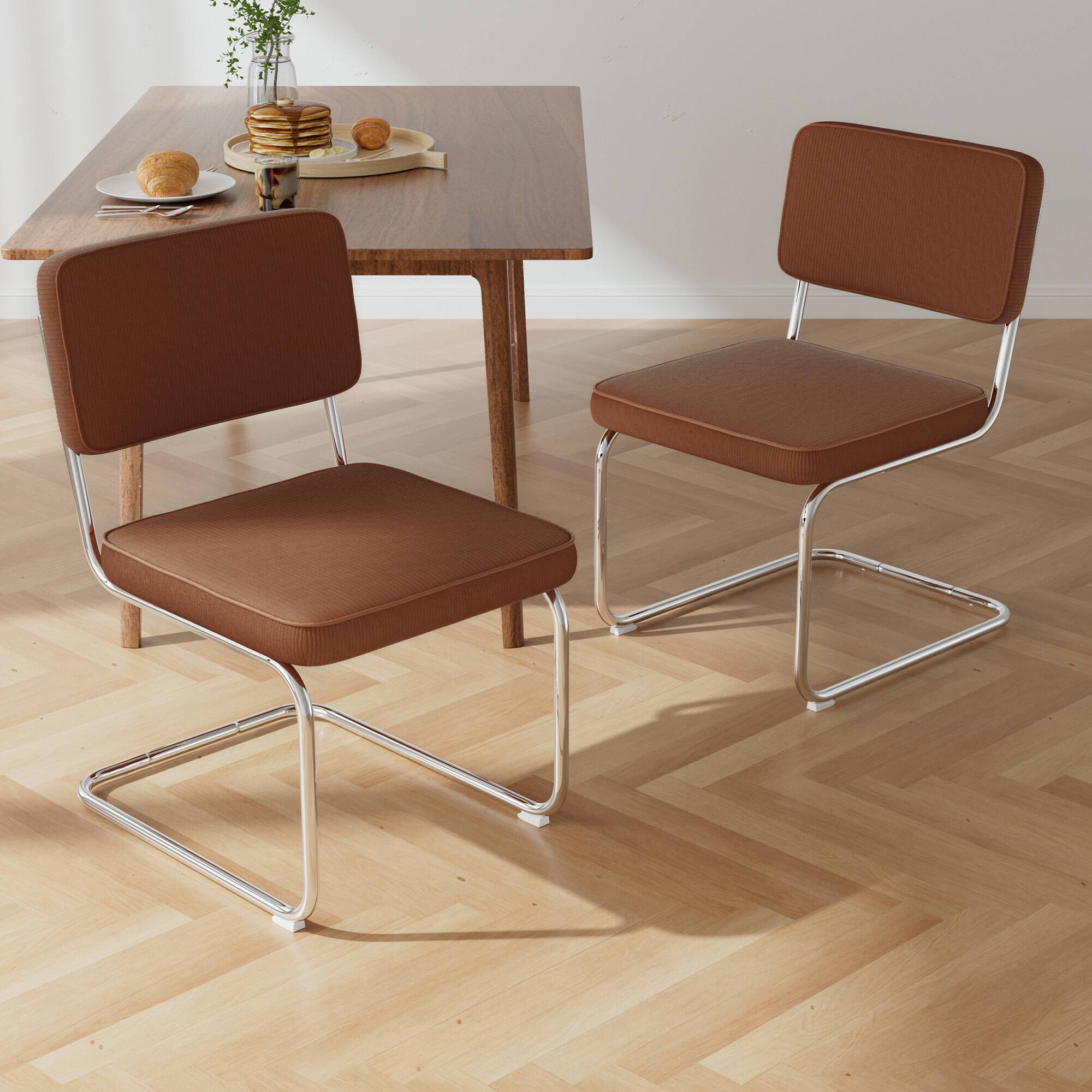 Alt View 6. KERDOM - Mid Century Modern Dining Chairs Set of 2, Velvet Fabric Vintage Kitchen Side Chairs 2pc Cantilever Armless Accent Chair - Brown.