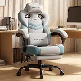 GTPlayer - Gaming Chair 360°-Swivel Big & Tall Computer Chair with Footrest and Lumbar Support for Office or Gaming - Gray