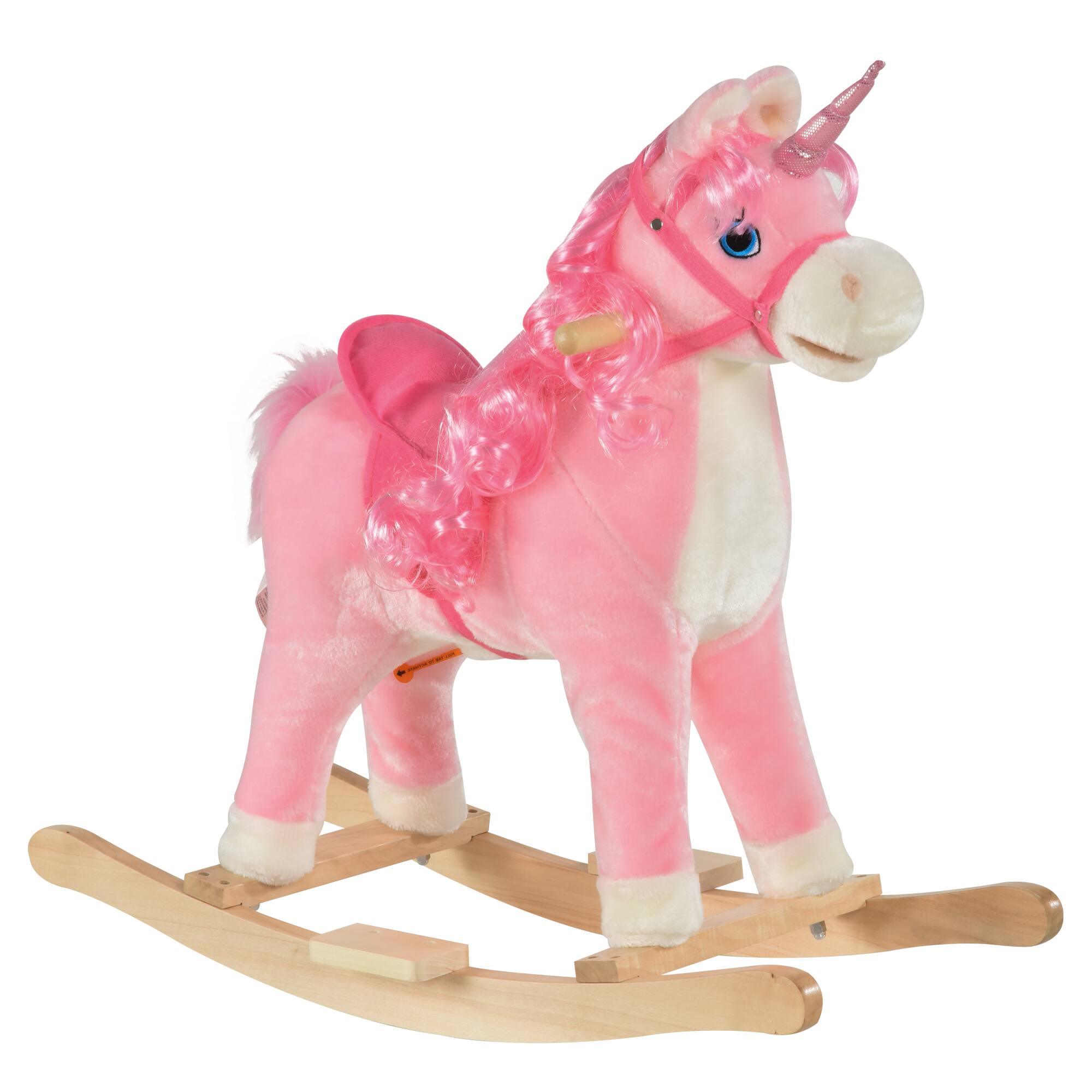 Alt View 4. Siljoy - Unicorn Rocking Horse with Tail Wag, Sounds, Wooden Base, 99lb Load, Pink, Ages 3-6 - Pink.