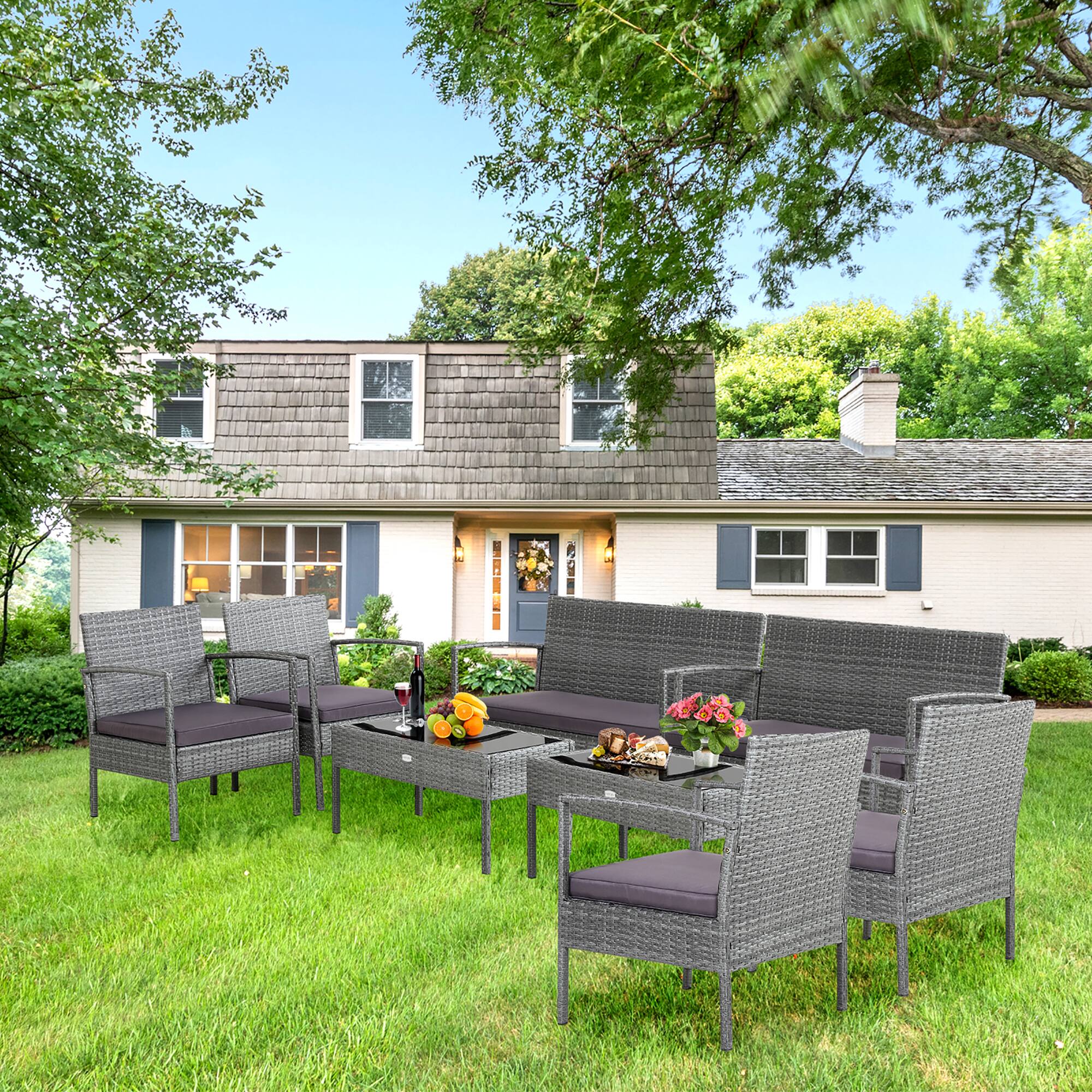 Alt View 1. Costway - Costway 8 PCS Outdoor Rattan Furniture Set Patio Conversation Sofa Set Cushioned - Grey.