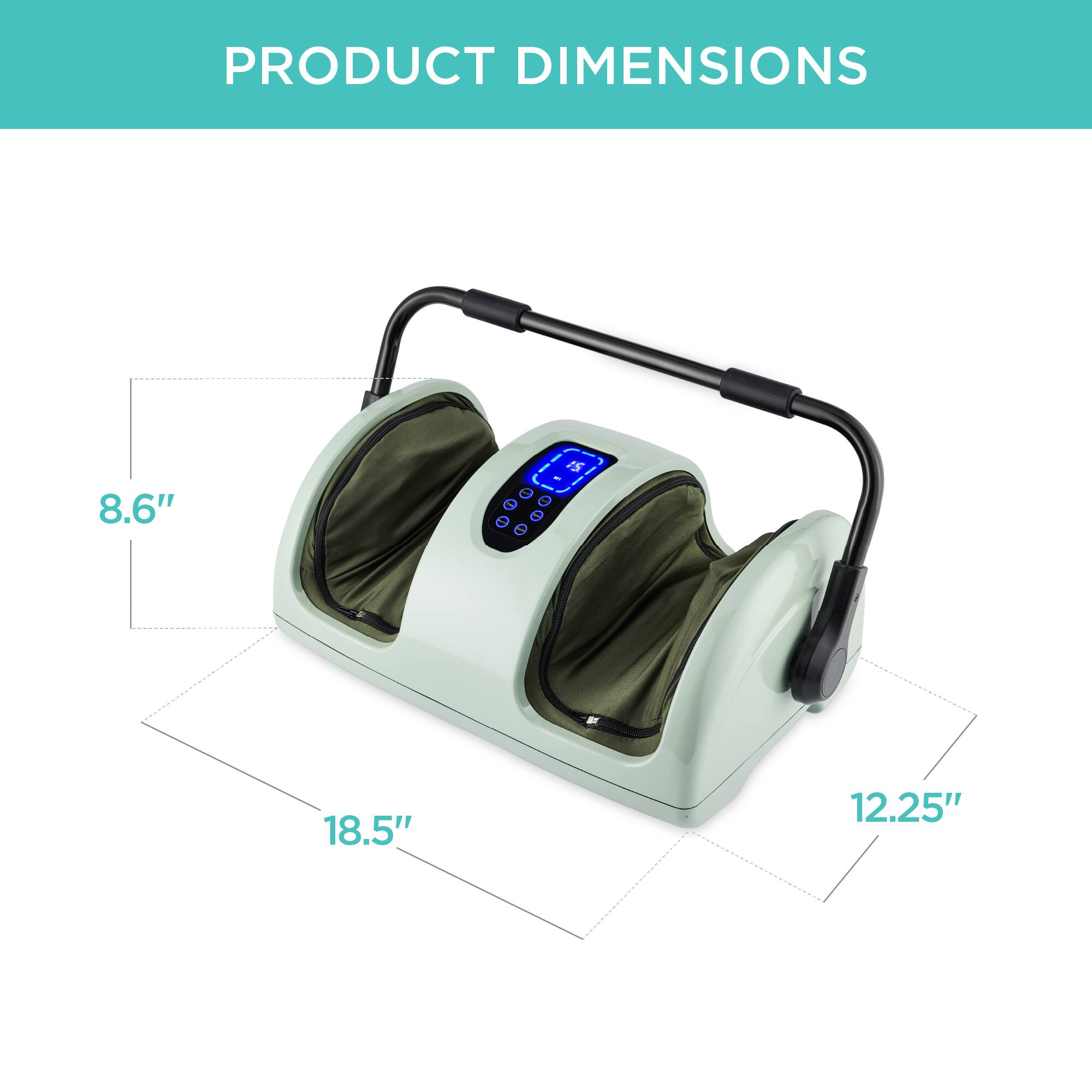 The product dimensions are 8.6" x 18.5" x 12.25".