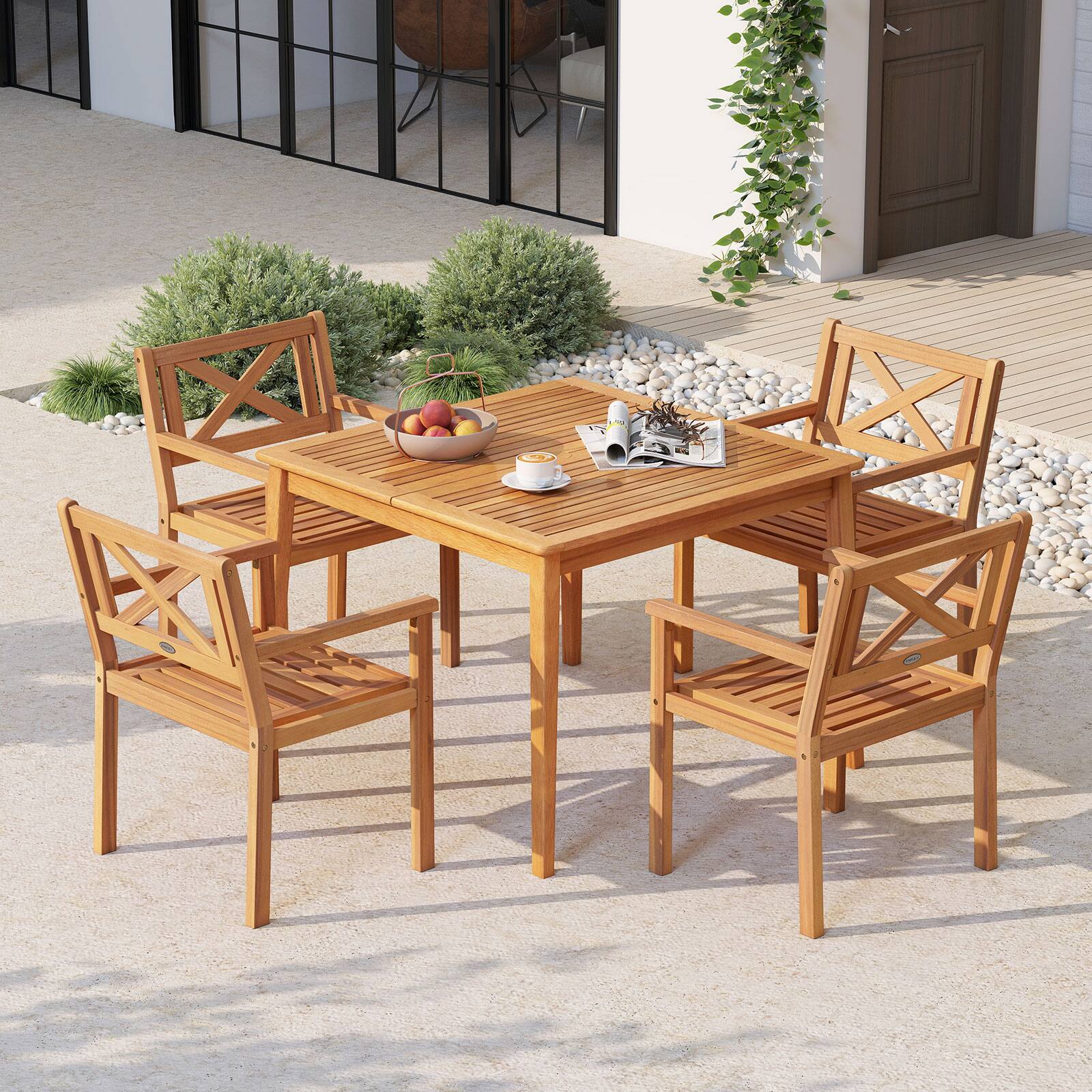 Alt View 4. Costway - Costway Acacia Wood Patio Dining Chairs Set of 4, Outdoor Garden Seating Chairs - Natural.