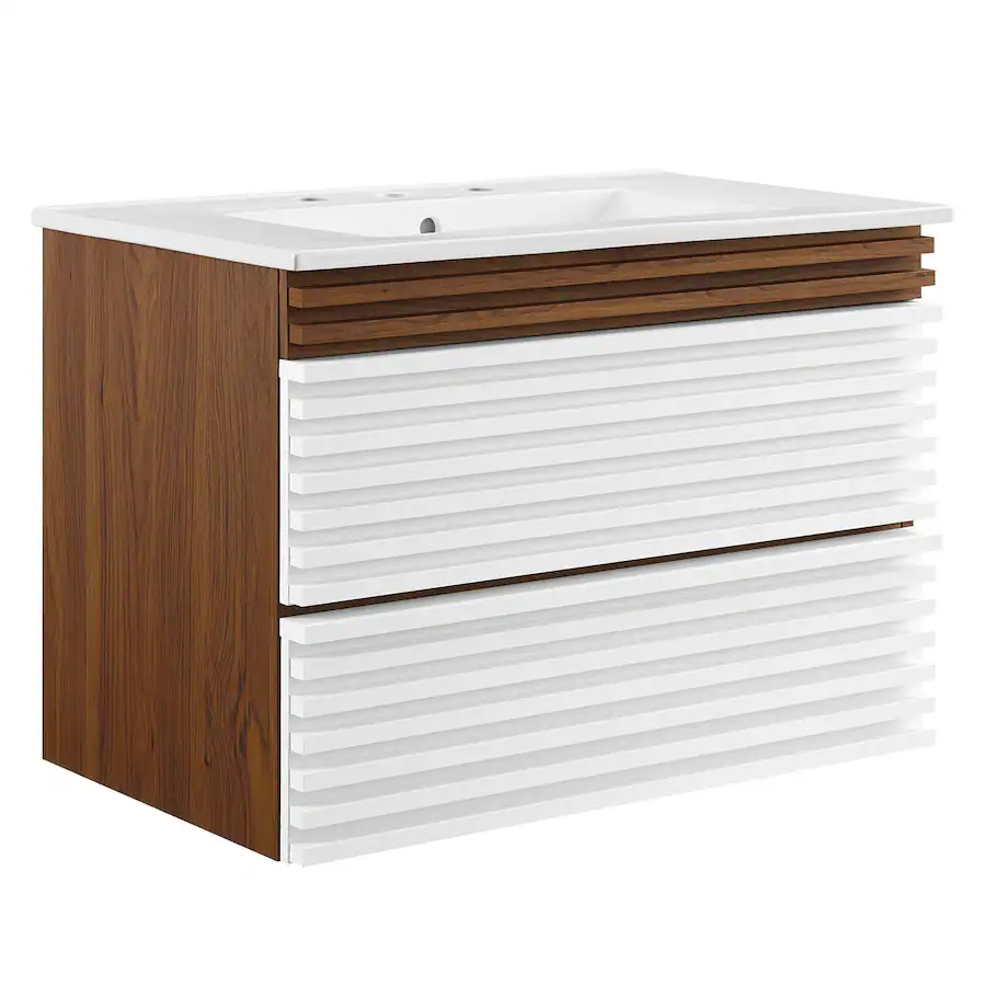 Angle Renderer Modway Render Wall Mount Bathroom Vanity with White Basin Included ...