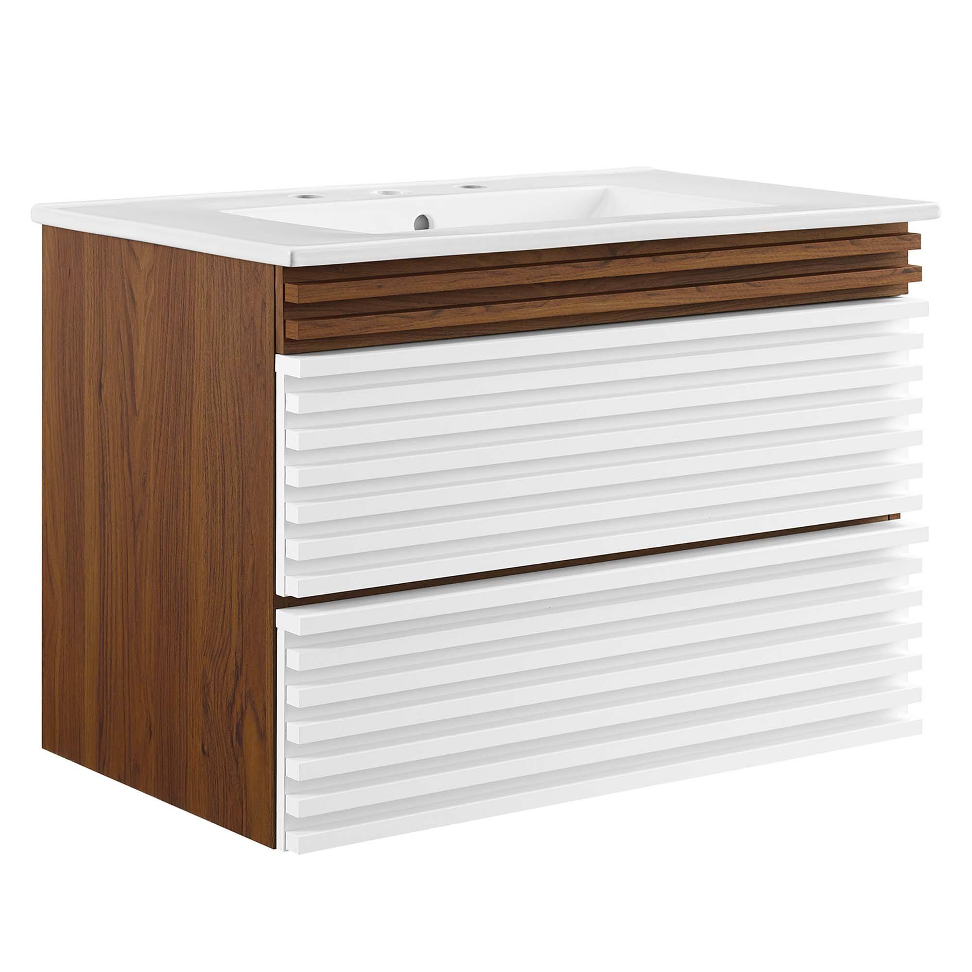 Modway Render Wall Mount Bathroom Vanity with White Basin Included ...
