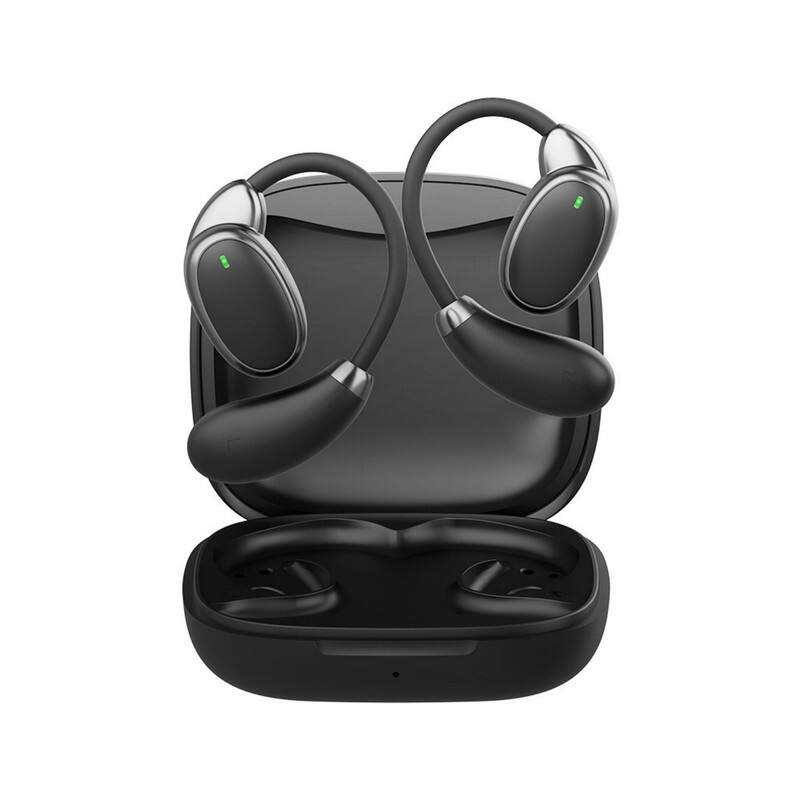 Front. RISOKEYS - Wireless Open-Ear Earbuds, Bone Conduction,Noise Cancelling, 40H Battery for Sports, Commuting, Gamers - Black.