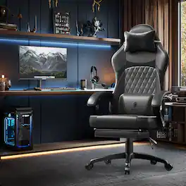 Dowinx - Ergonomic Gaming Chair with Pocket Spring Cushion and Massage Lumbar Support, High Back PU Leather Office Chair - Black
