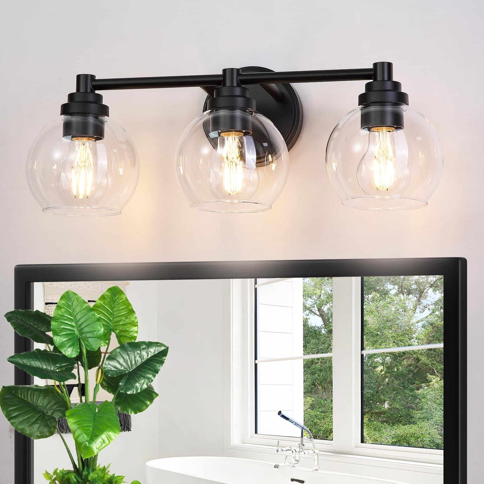 HM 1810 - Upgrade Matte Bathroom Light Fixtures Modern Vanity With Globe Glass Shade Lights Over Mirror For Bedroom K - Black