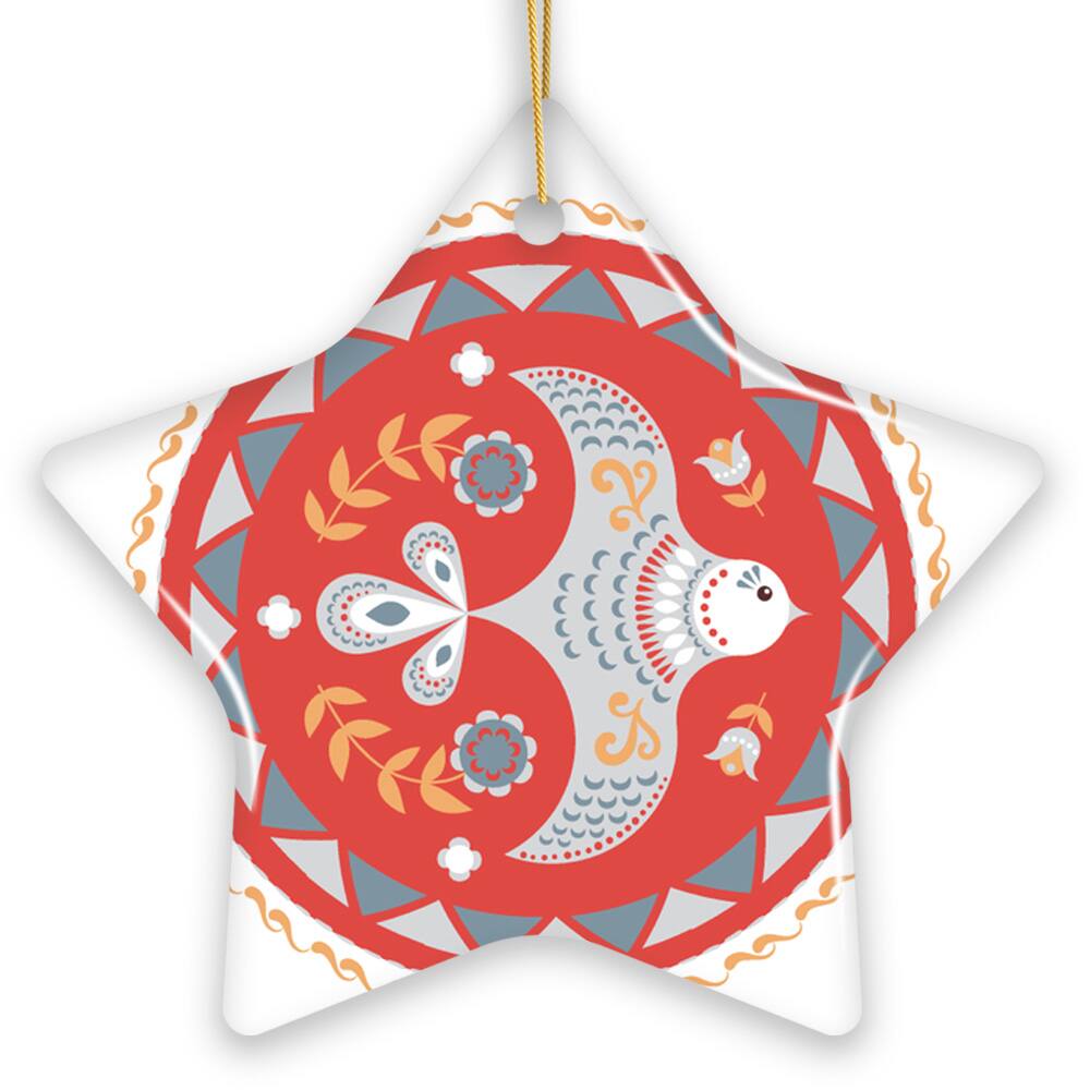 Front. OrnamentallyYou - Scandinavian Bird Christmas Ornament Ethnic Classic Folklore 2D Illustration Star Version - Multi-colored.