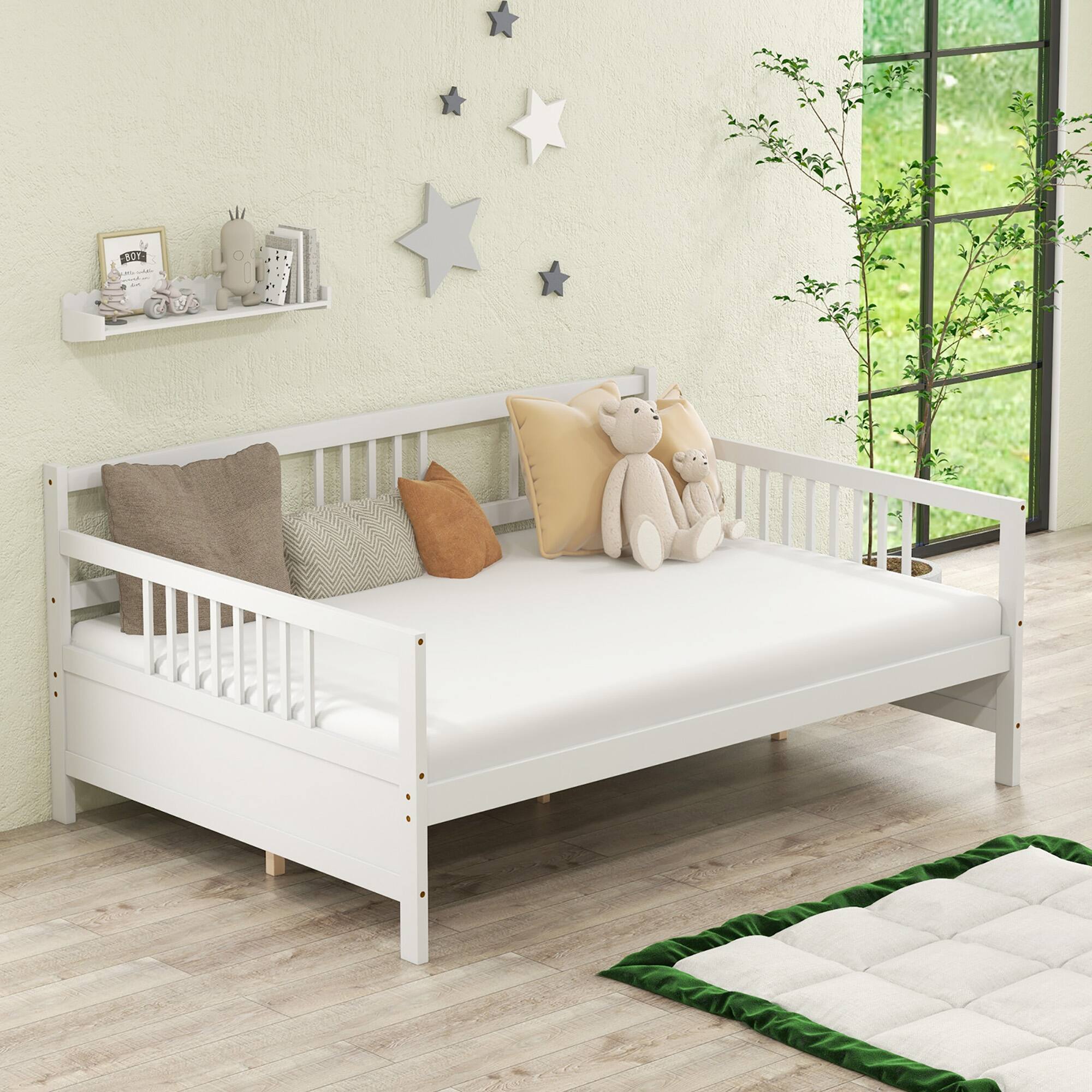 Alt View 1. Costway - Costway Full Size Daybed Frame Solid Wood Sofa Bed for Living Room Bedroom - White.