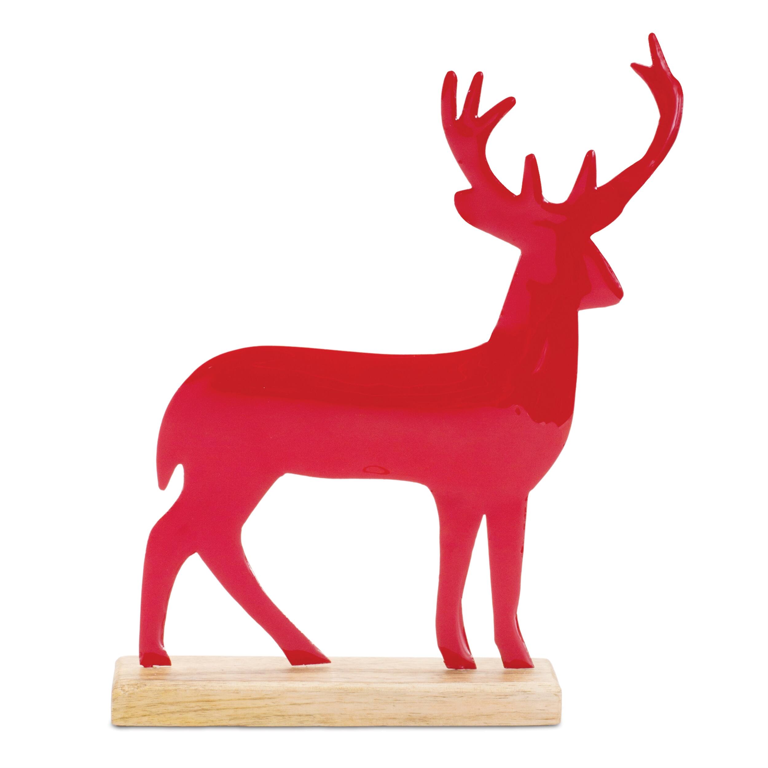 Angle. BreeBe - Metal Deer Silhouette with Wood Base (Set of 2) - Red.
