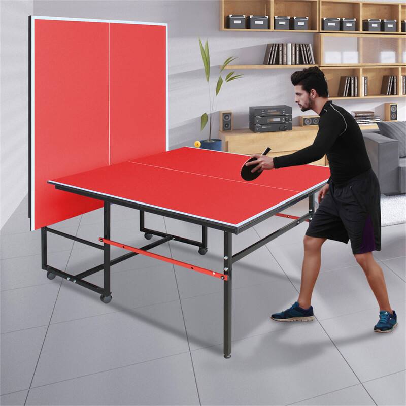 Alt View 6. HTUTWOO - 8ft Mid-Size Table Tennis Table -Foldable & Portable Ping Pong Set,Indoor Game Surface,Net, 2 Paddles & 3 Balls Included - Red.