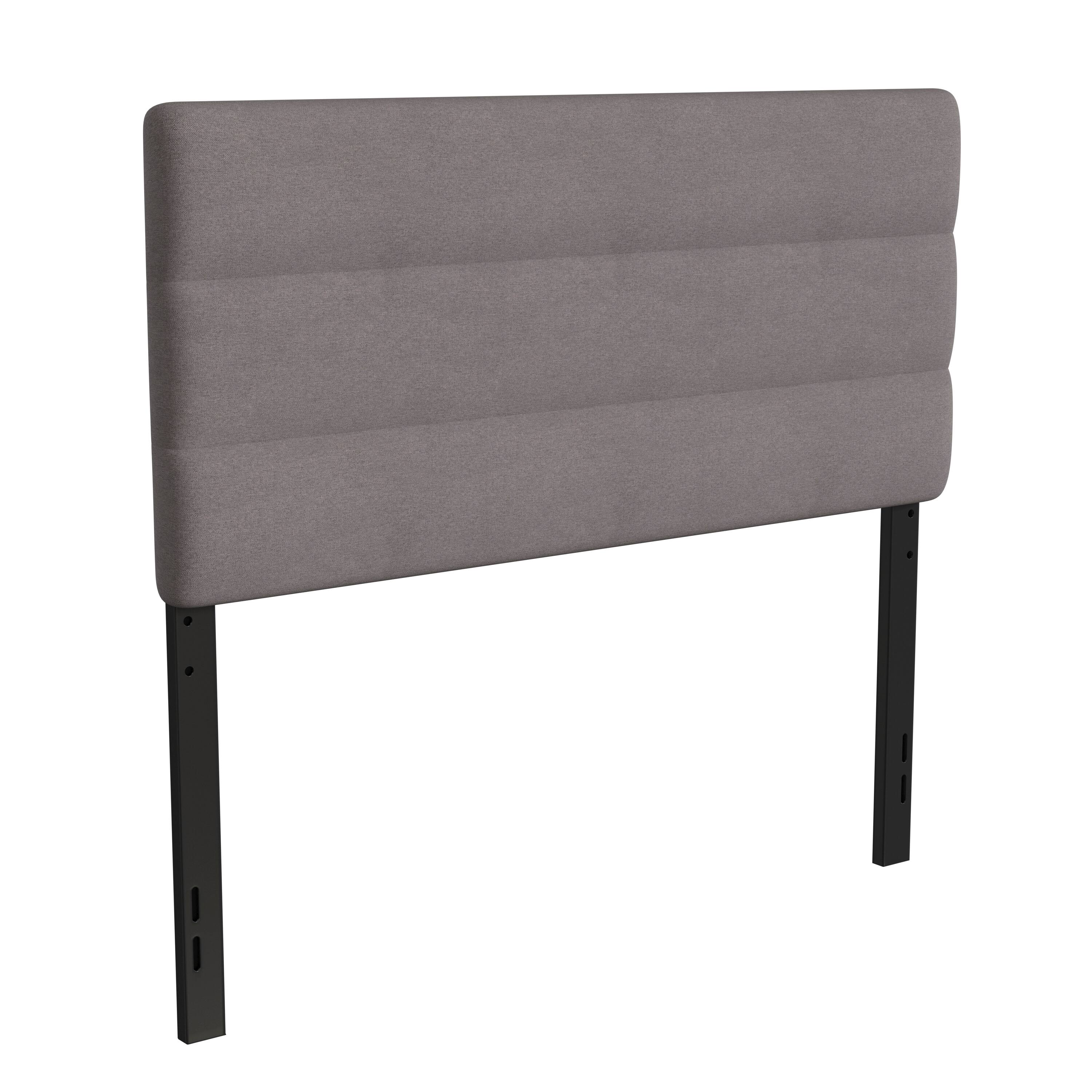 Alt View 1. Emma + Oliver - Gannon Modern Upholstered Headboard with Horizontal Line Stitching and Adjustable Height Rails - Gray.