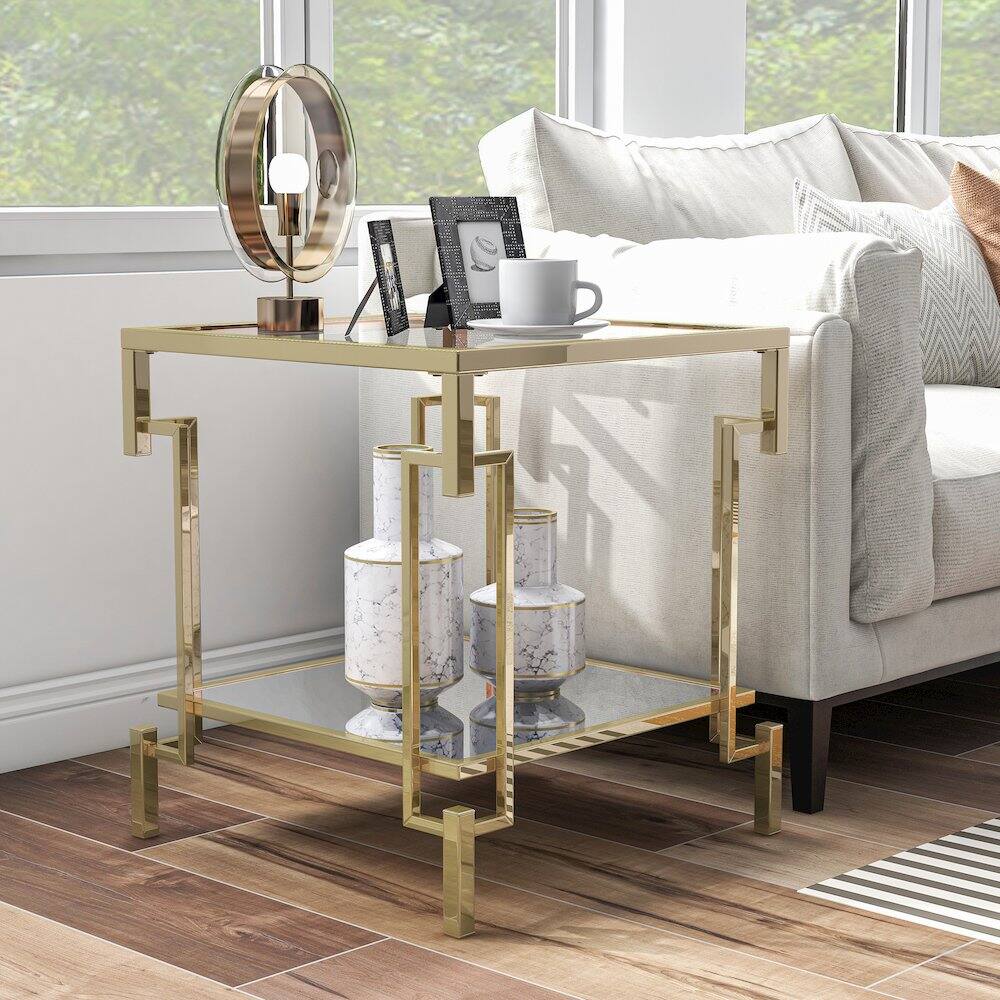 Left. Furniture of America - Anaheim Metal 1-Shelf End Table in Gold Champagne - Gold.