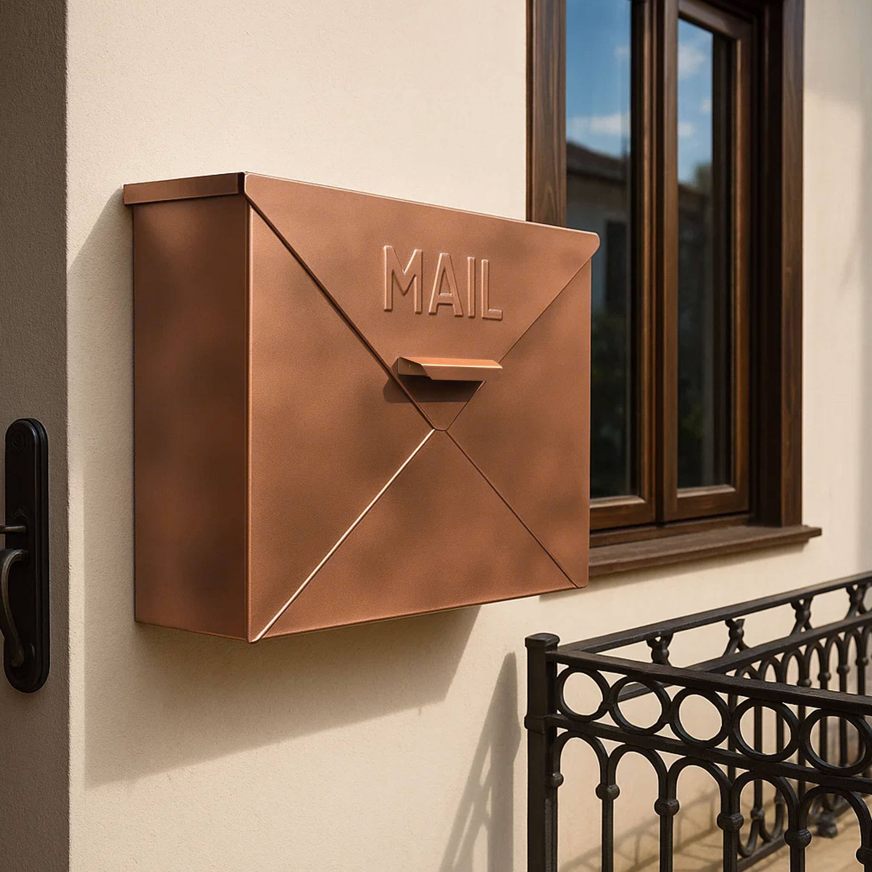 Alt View 6. Manhattan Lane - Envelope Shaped Wall Mount Metal Mail Box - Brown.