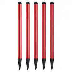 Front. Unique Bargains - 5pcs 2 in 1 Phone Touch Screen Pen Resistive Stylus Pen Aluminum Alloy with Resistance Capacitive Tips Universal - Red.