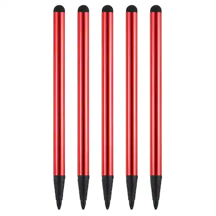 Front. Unique Bargains - 5pcs 2 in 1 Phone Touch Screen Pen Resistive Stylus Pen Aluminum Alloy with Resistance Capacitive Tips Universal - Red.