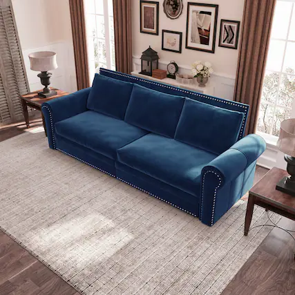 Front. Anysun - 93.7" 3-in-1 Velvet Convertible Sofa Bed - King Pull-Out Sleeper, Nailhead Trim & Rolled Arms for Living Room & Bedroom - Blue.