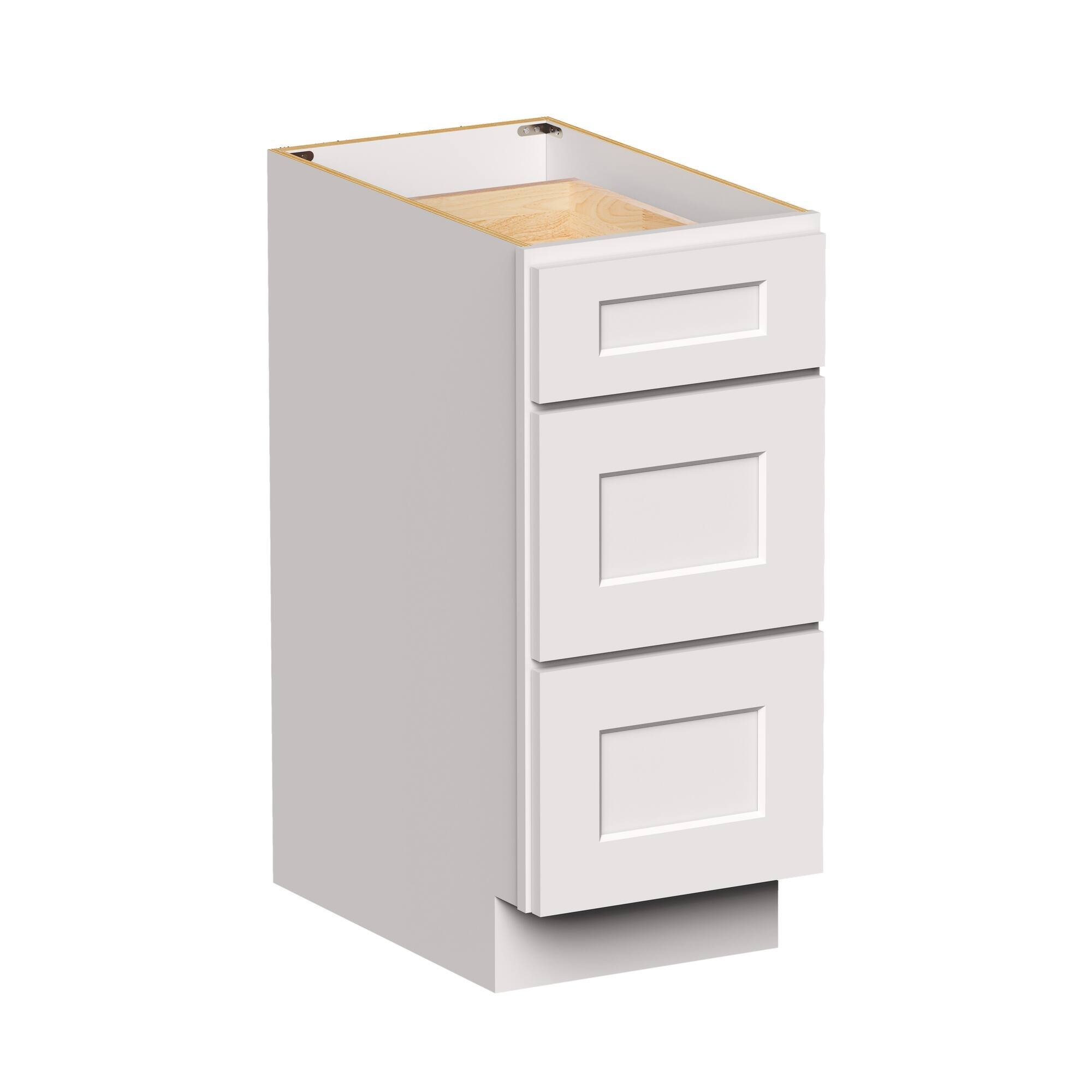 Angle. Boyel Living - 15-in W x 34.5-in H x 24-in D Shaker RTA Kitchen 3-Drawer Base Cabinet with Soft-Close Drawers - White Shaker.