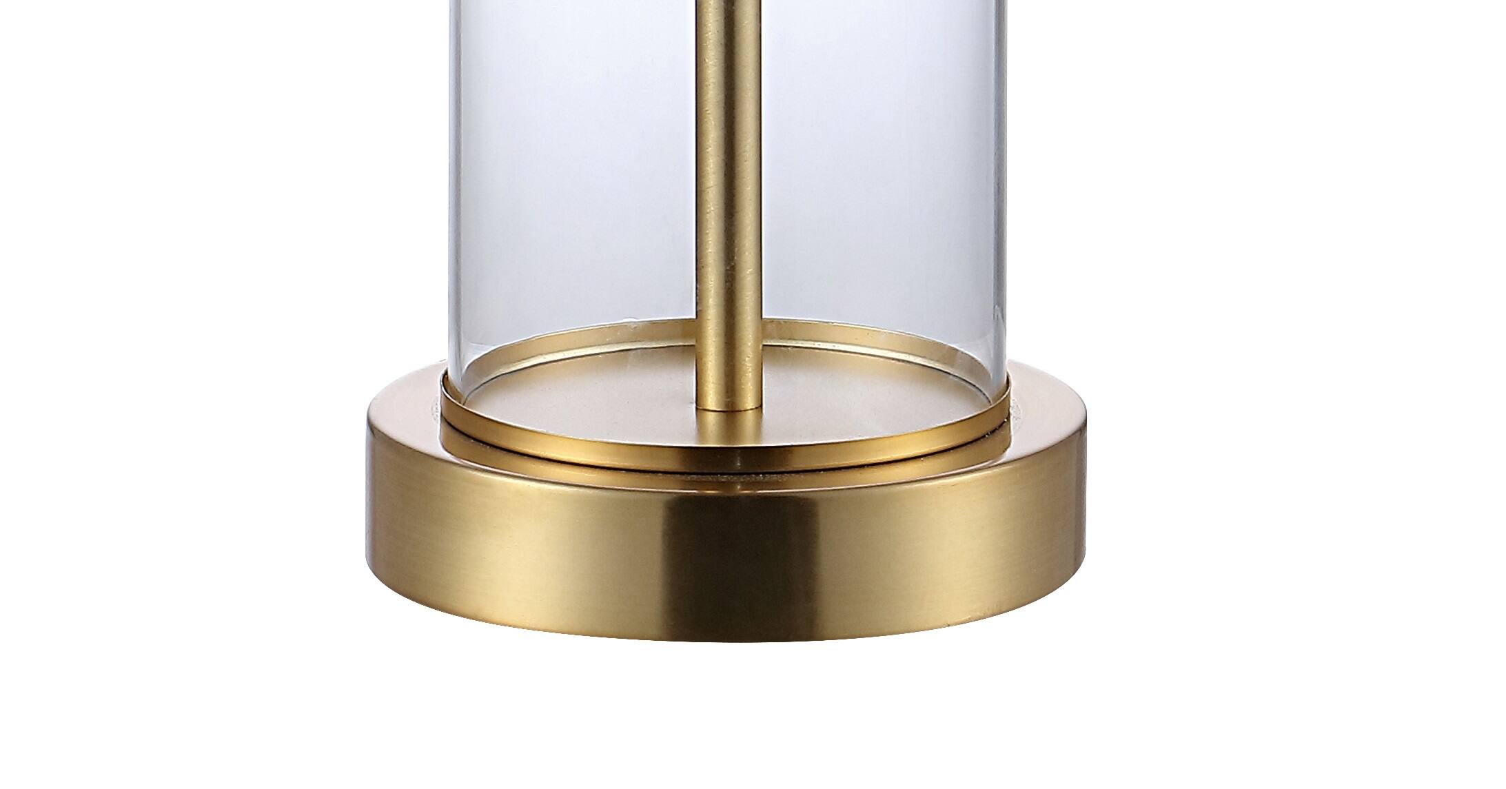 Alt View 4. Jonathan Y - Abner 21" Glass Modern Contemporary USB Charging LED Table Lamp, Brass Gold (Set of 2) - Brass Gold/Clear.