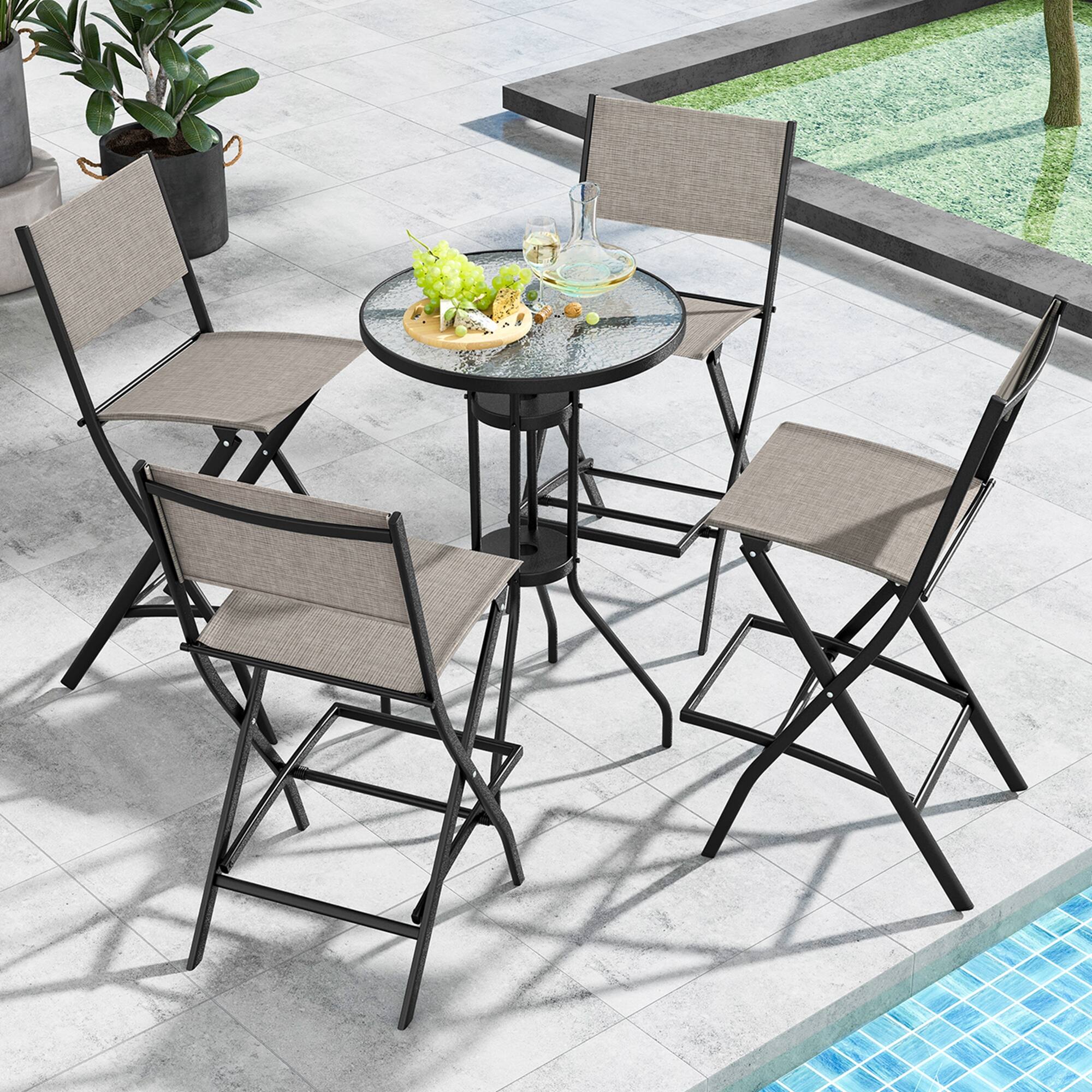 Alt View 1. Costway - Costway Set of 4 Outdoor Bar Chair Folding Bar Height Stool with Metal Frame - Coffee.