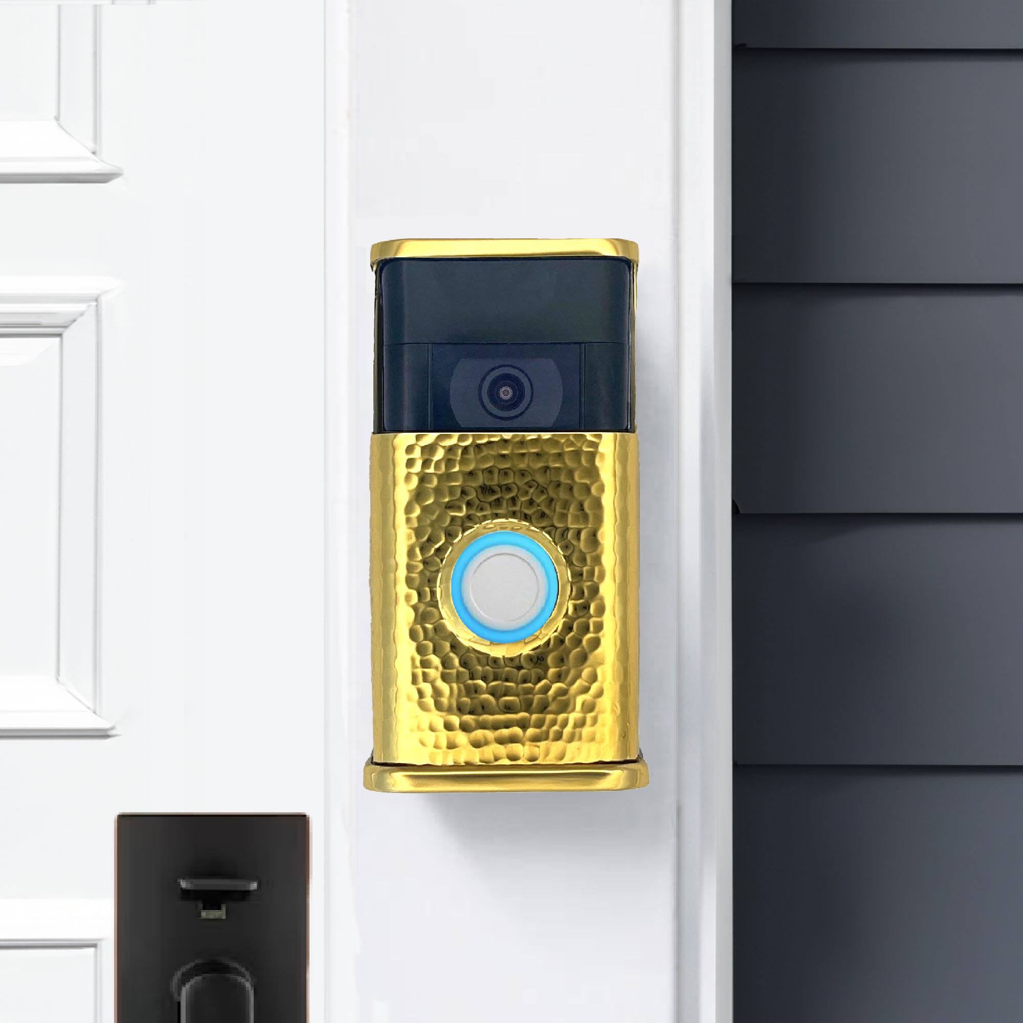 Alt View 3. Michael Healy - Hammered Video Doorbell Cover (Ring 2nd Gen) - Polished Brass.