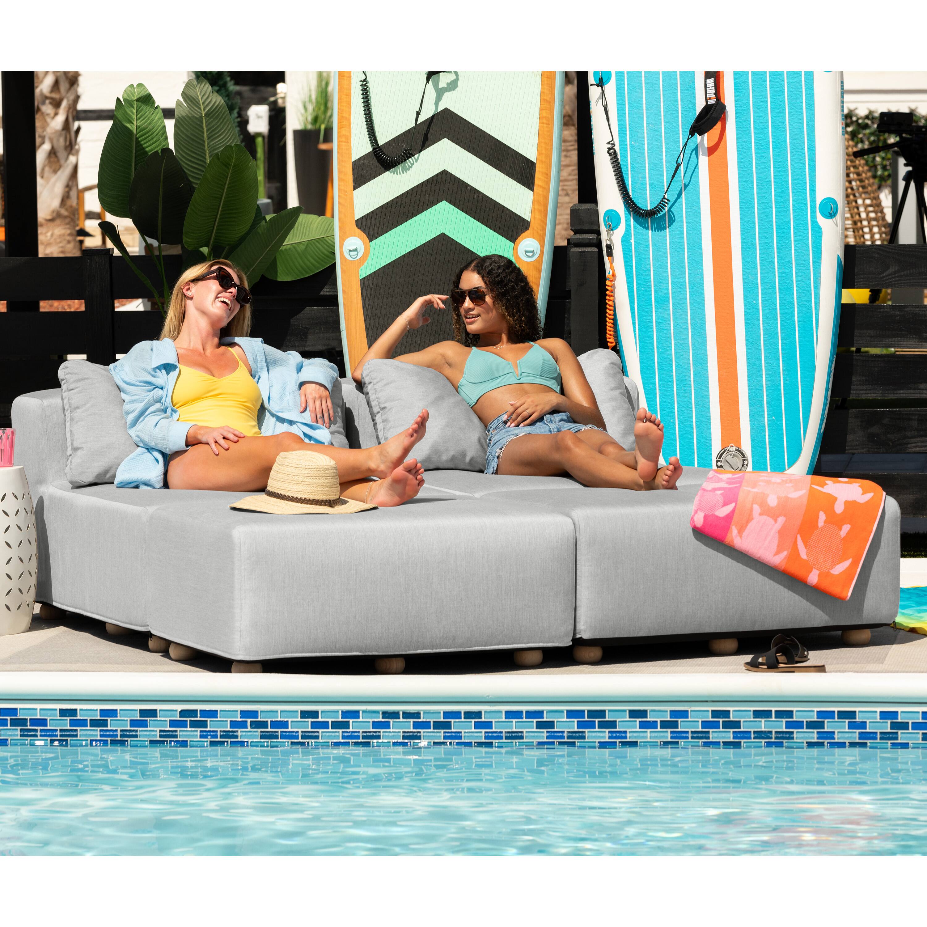 Back. Jaxx - Jaxx Vada Outdoor Sun Lounger Luxury Modular Chaise & Ottoman w/ Sunbrella Fabric & Waterproof Cover, Sunbrella Granite - Granite.