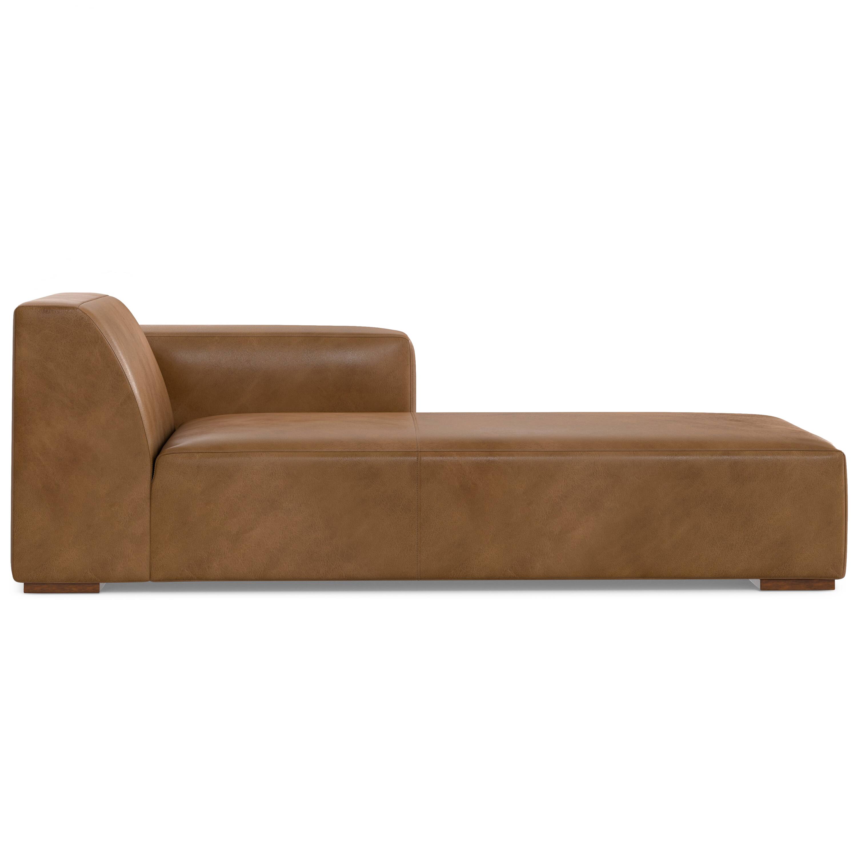 Alt View 2. Simpli Home - Rex Right Chaise Sofa Module in Genuine Leather - Caramel Brown.