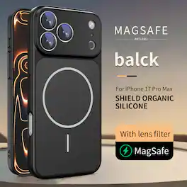Dteck - for Apple iPhone 17 Pro Max Magnetic Matte Case,Built-In Camera Lens Cover, Shockproof PC TPU Wireless Charging Cover - Black