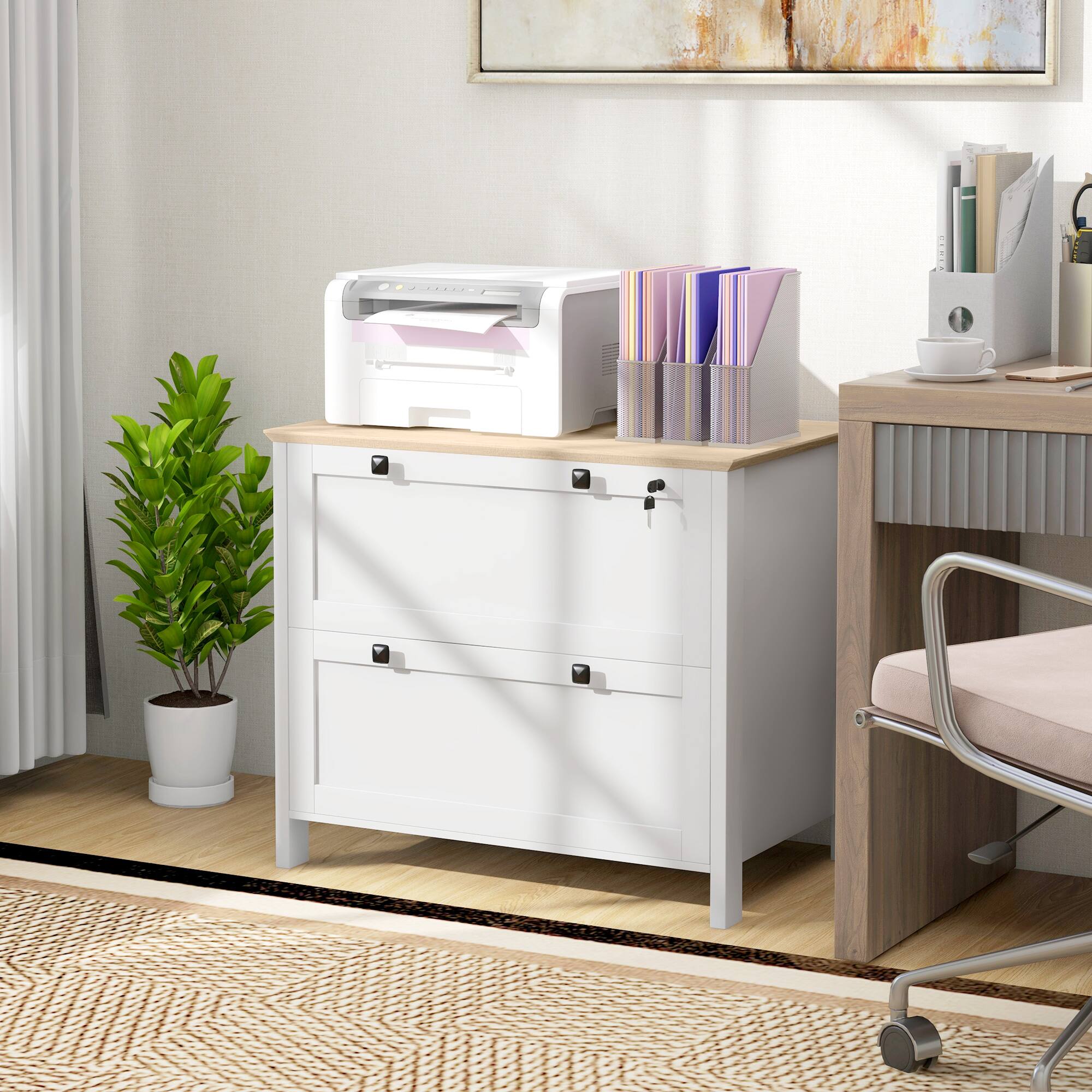 Alt View 1. Homcom - File Cabinet, 2 Drawer Filing Cabinet with Adjustable Hanging Bar for Letter - White.