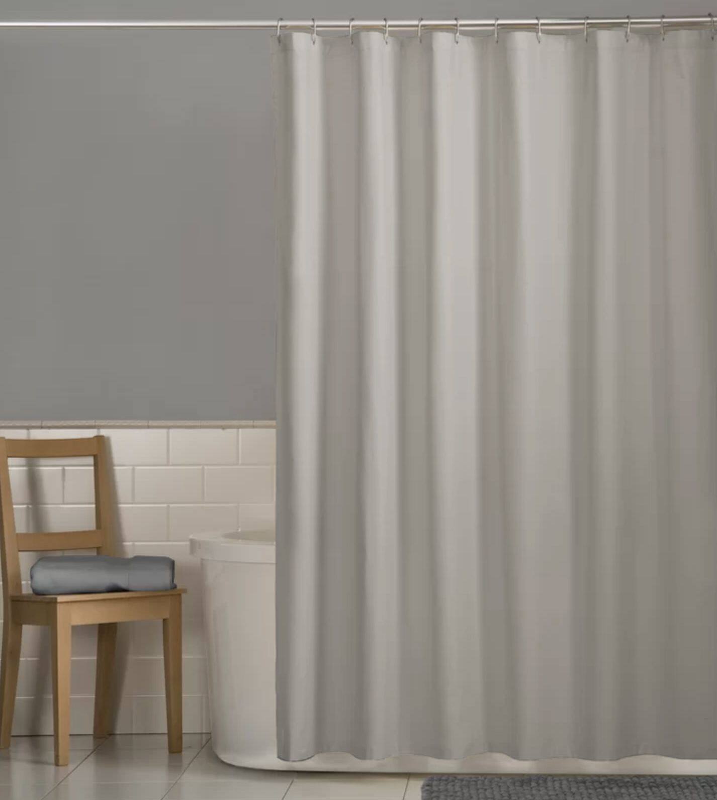 Angle. Kate Aurora - Montauk Accents Bliss Ivory Natural Water Resistant Fabric Shower Liner - Standard Size - Beige.