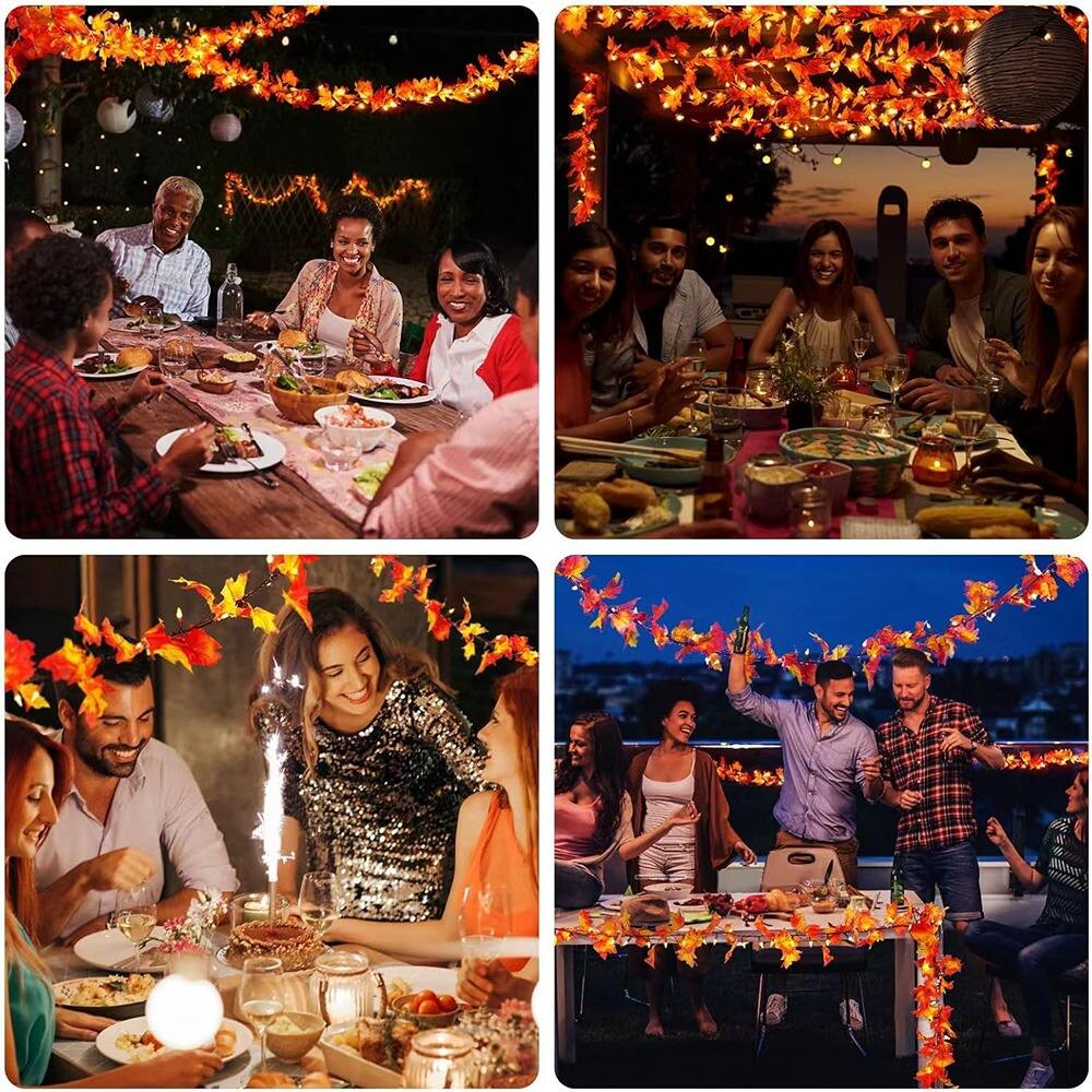 Alt View 1. PARKER SLATER - 9FT Plug-in Lighted Fall Garland, 50 Bulb Maple Leaf Thanksgiving Decoration - Orange.