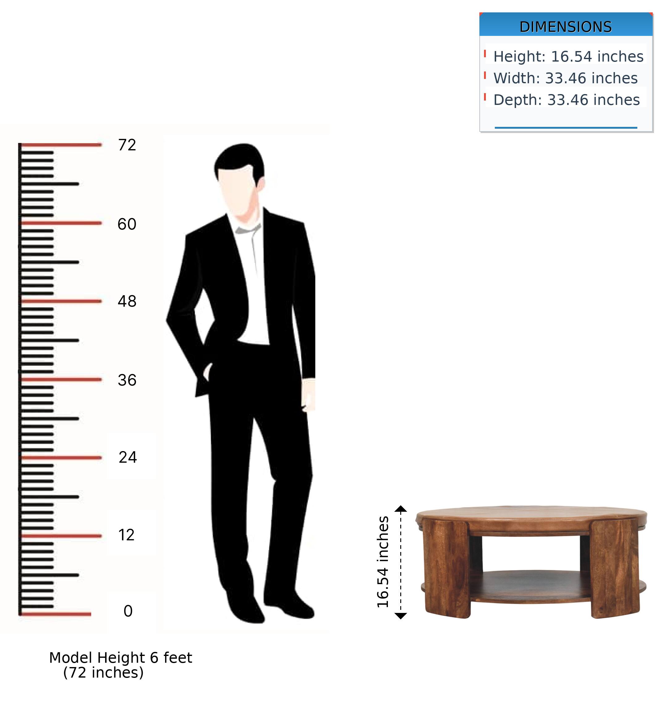 DIMENSIONS  
Height: 16.54 inches  
Width: 33.46 inches  
Depth: 33.46 inches  

Model Height 6 feet (72 inches)