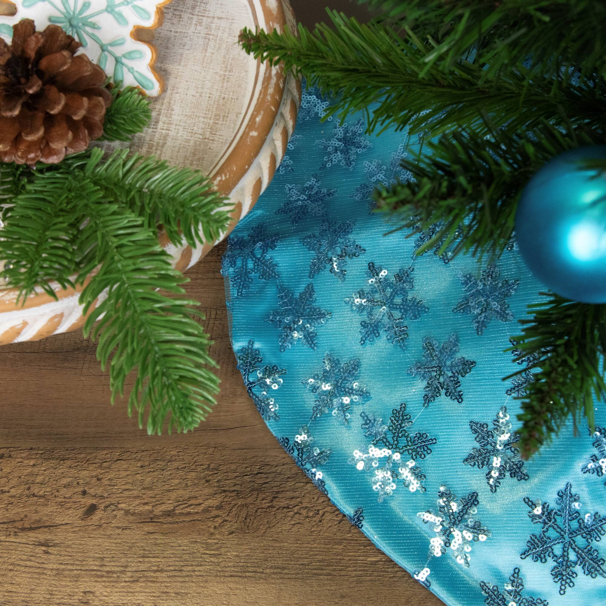 Alt View 2. Northlight - Sequin Snowflake Pattern Mini Christmas Tree Skirt - Blue - 20" - Blue.