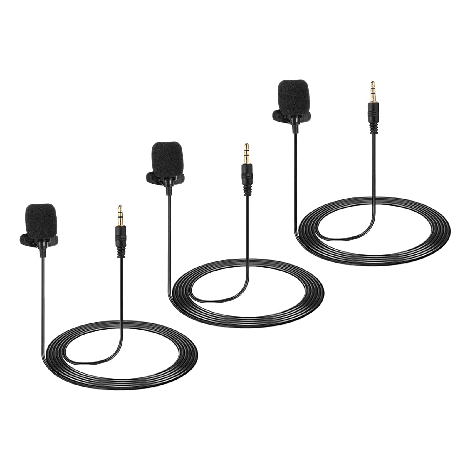 Unique Bargains - Lavalier Lapel Microphone 3.5mm Straight Stereo 3-Pole Condenser Mic 1.5m Wired Unidirectional 3pcs - Black