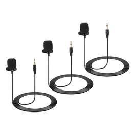 Unique Bargains - Lavalier Lapel Microphone 3.5mm Straight Stereo 3-Pole Condenser Mic 1.5m Wired Unidirectional 3pcs - Black