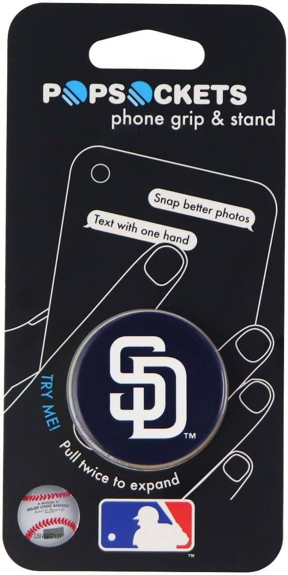 POPSOCKETS  
phone grip & stand  

Snap better photos  
Text with one hand  

TRY ME!  
Pull twice to expand  

MAJOR LEAGUE BASEBALL  
SBN6937137  
TM