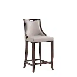 Manhattan Comfort - Emperor Traditional Wood Upholstered Barstool - Light Gray