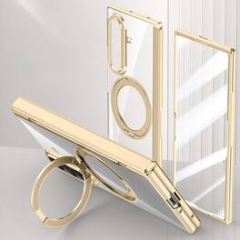 Dteck - For Samsung Galaxy Z Fold8 Ultra Clear Rugged Case Built-in Screen Protector,360° Ring Kickstand Hinge Protection Cover - Gold(Privacy Film)