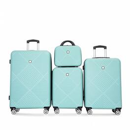 BreeBe - Lightweight 4-Piece ABS Suitcase Set with Makeup Box and Aircraft Wheels - Light Blue