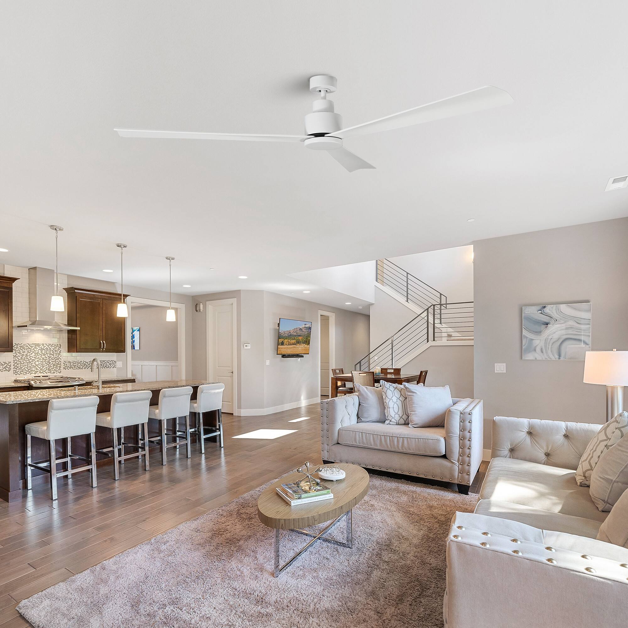 Angle. Parrot Uncle - 52" Modern 3-Blade Ceiling Fan with Reversible DC Motor, 6-Speed, Remote Control, No Light - White.