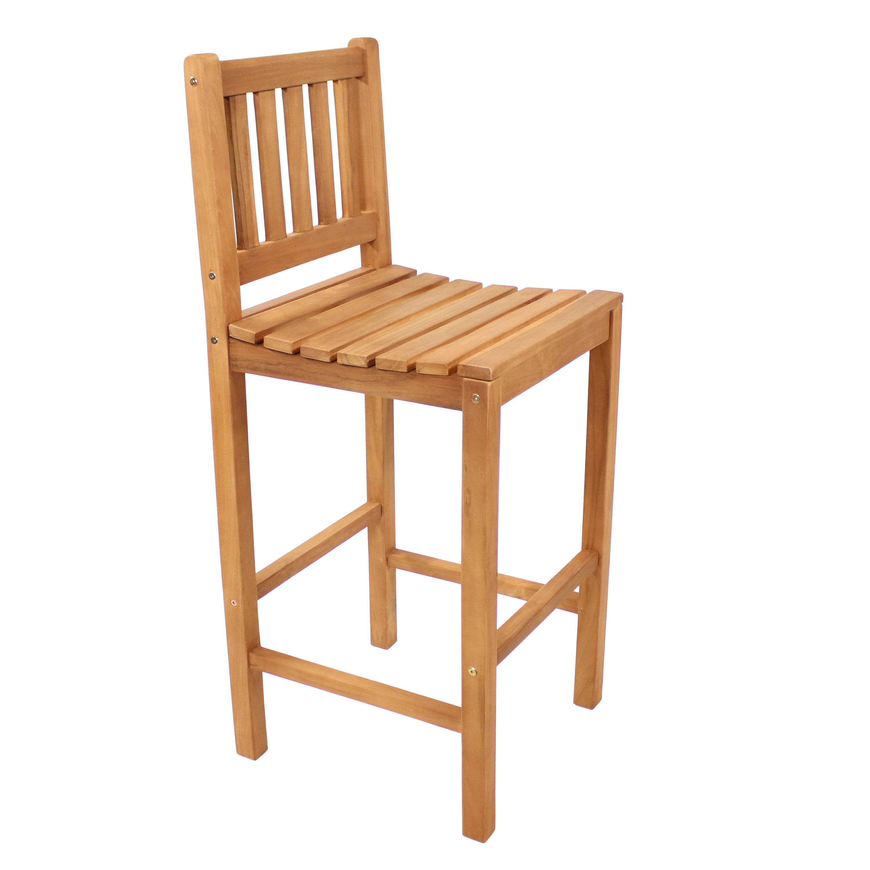 Front. Sunnydaze - Teak Wood Outdoor Bar-Height Chair - 43" H - Teak.