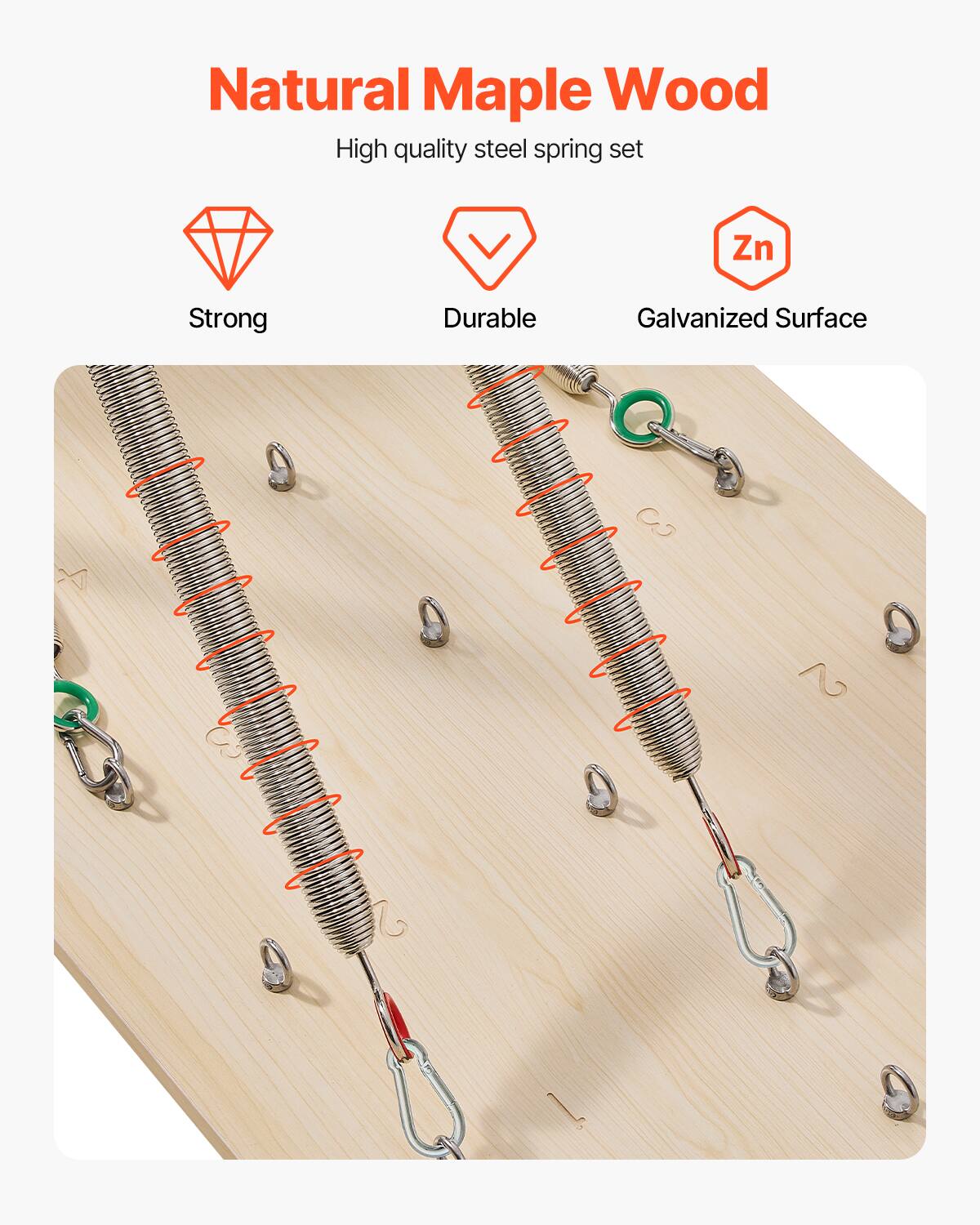 Natural Maple Wood  
High quality steel spring set  

- Strong  
- Durable  
- Galvanized Surface (Zn)