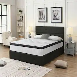 Chateau Abodes - 12'' Twin Size Hybrid Mattress, Diamond Innerspring & Cooling Gel Memory Foam for Pressure Relief & Motion Isolation - White+Black