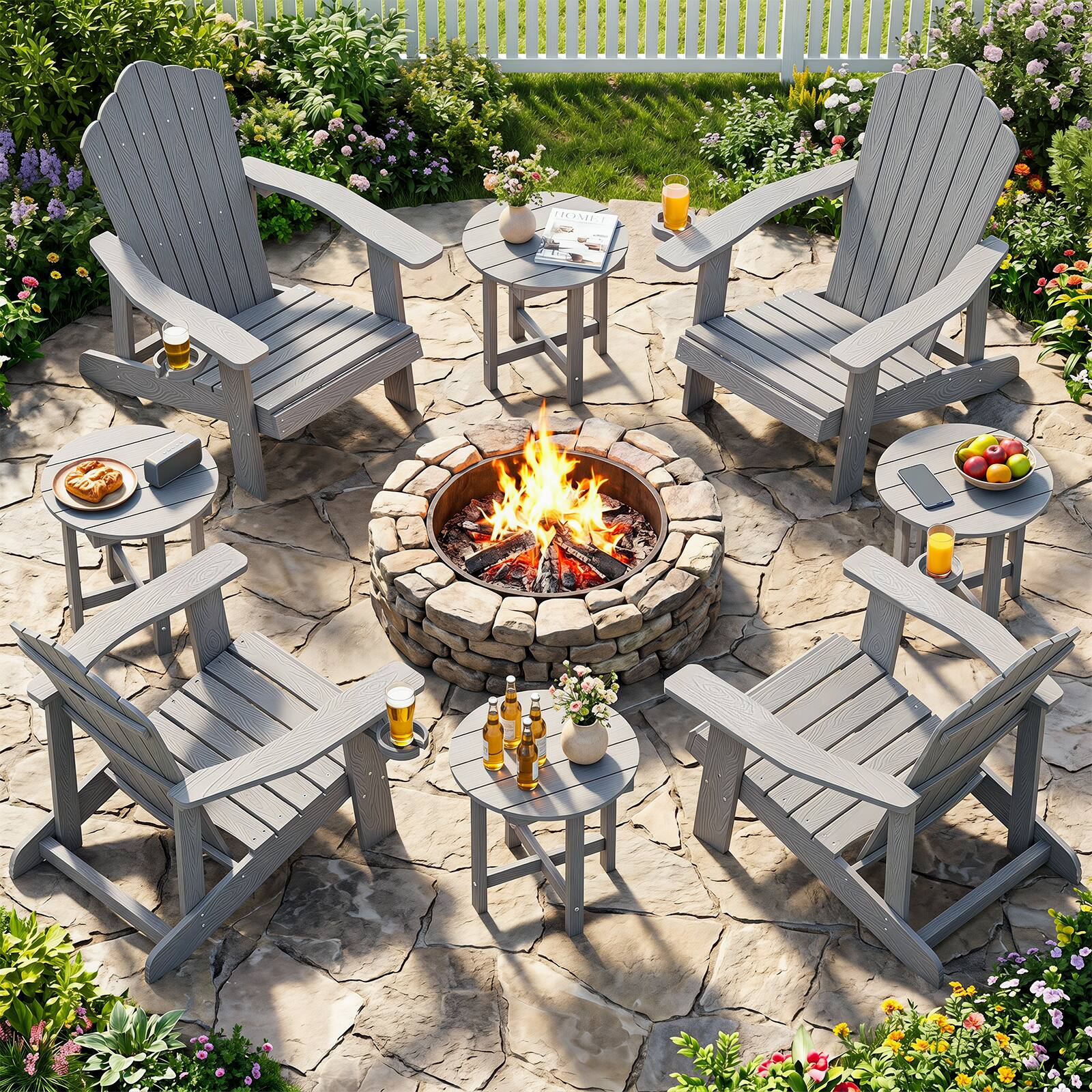 Alt View 5. Costway - Costway 2PCS Outdoor Side Table with Weather-Resistant, Waterproof Top for Patio Deck Pool - Gray.